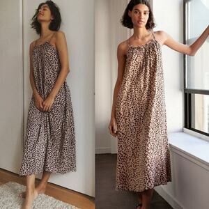 Sundry Leopard Maxi Dress Strappy Driftwood Cheetah Cotton Midi Pockets XS